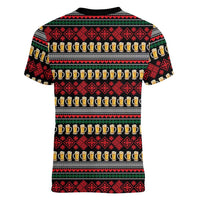 Santa Hold My Beer Christmas Women V-Neck T-Shirt with Beer Mugs and Holiday Pattern - Wonder Print Shop