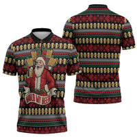 Santa Hold My Beer Christmas Zipper Polo Shirt with Beer Mugs and Holiday Pattern - Wonder Print Shop