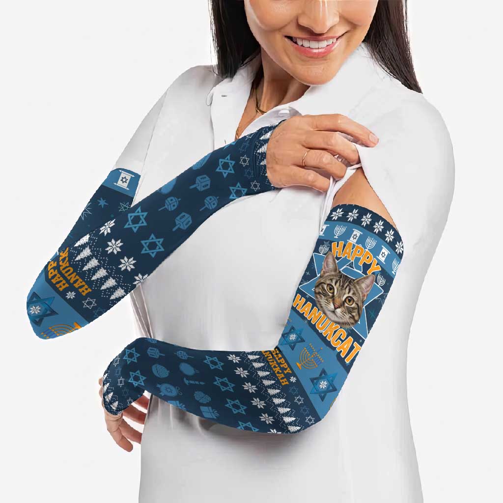 Happy Hanukcat Christmas Design Arm Sleeves Xmas Holiday Patterns - Wonder Print Shop