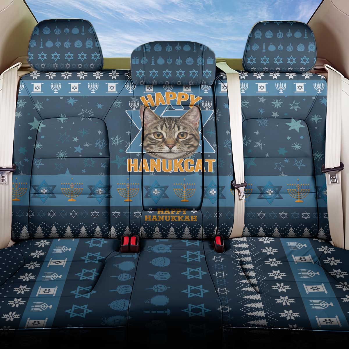 Happy Hanukcat Christmas Design Back Car Seat Cover Xmas Holiday Patterns - Wonder Print Shop