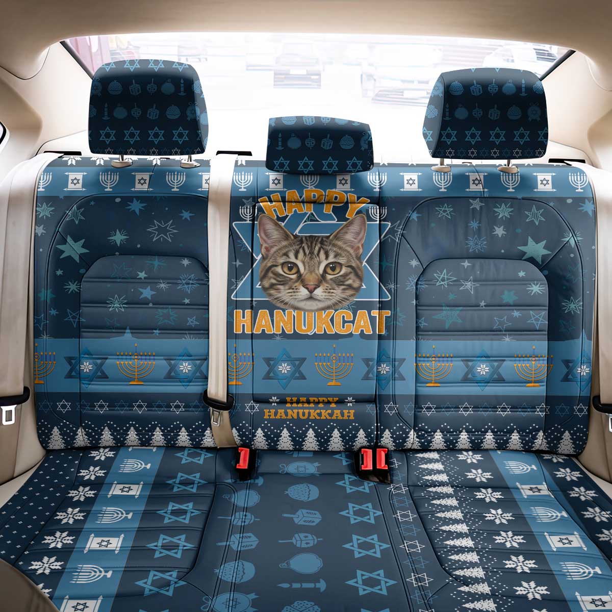Happy Hanukcat Christmas Design Back Car Seat Cover Xmas Holiday Patterns - Wonder Print Shop