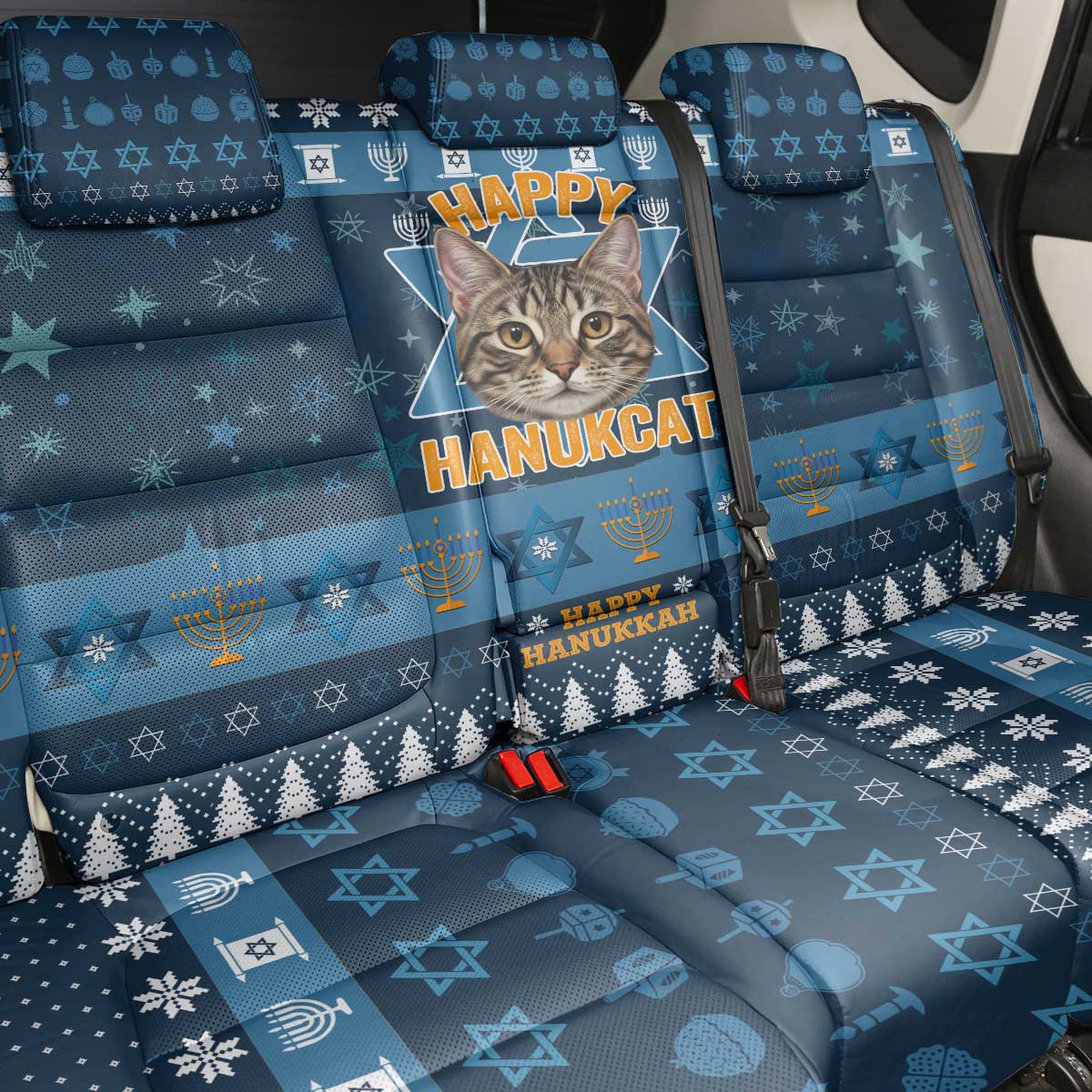 Happy Hanukcat Christmas Design Back Car Seat Cover Xmas Holiday Patterns - Wonder Print Shop