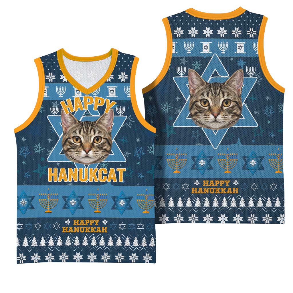 Happy Hanukcat Christmas Design Basketball Jersey Xmas Holiday Patterns - Wonder Print Shop