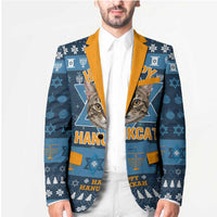 Happy Hanukcat Christmas Design Blazer Xmas Holiday Patterns - Wonder Print Shop