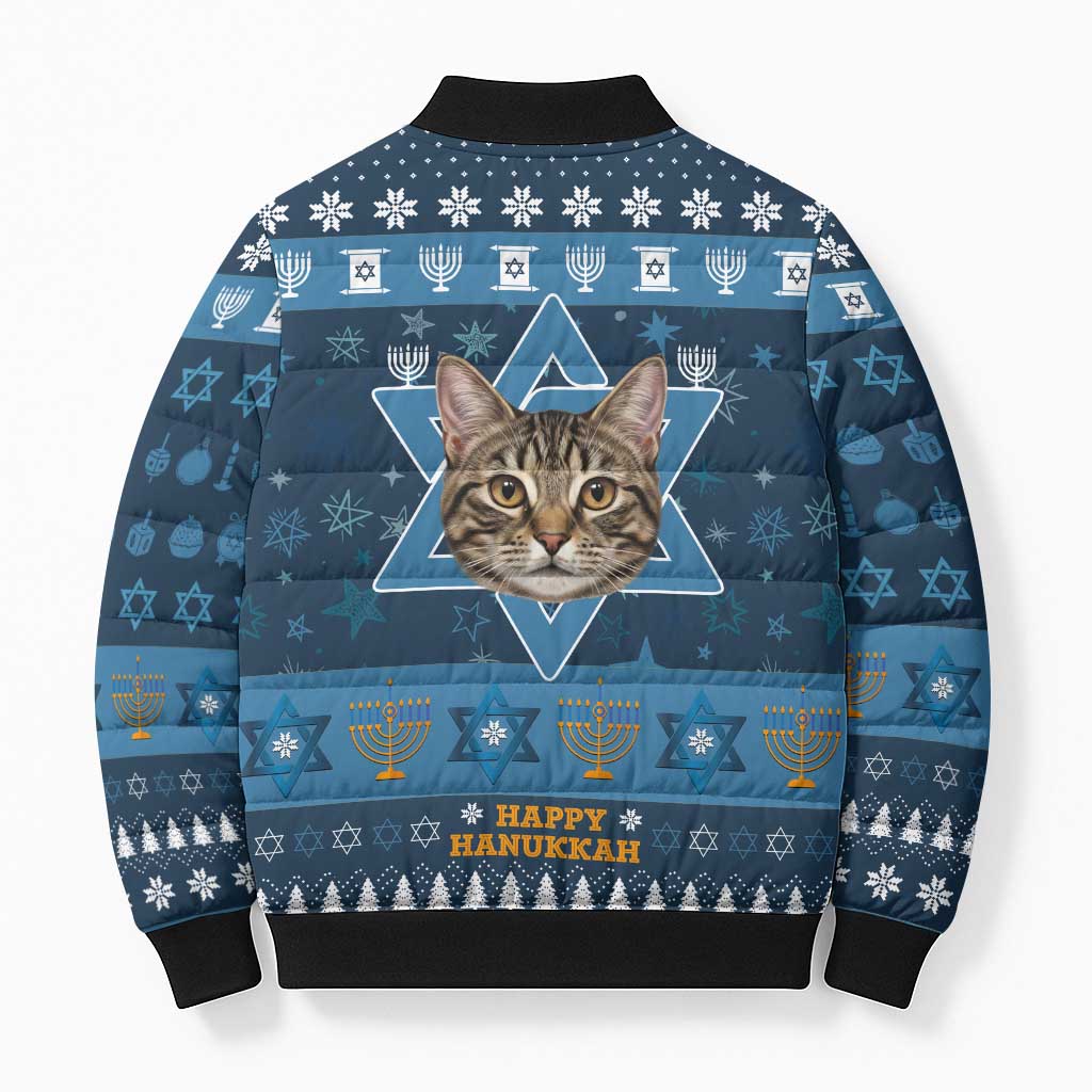 Happy Hanukcat Christmas Design Bomber Puffer Jacket Xmas Holiday Patterns - Wonder Print Shop