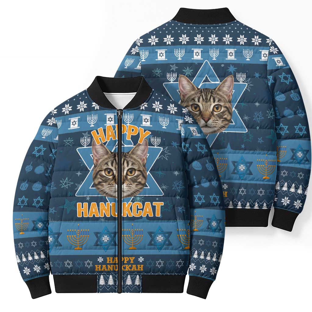 Happy Hanukcat Christmas Design Bomber Puffer Jacket Xmas Holiday Patterns - Wonder Print Shop