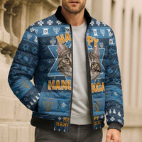 Happy Hanukcat Christmas Design Bomber Puffer Jacket Xmas Holiday Patterns - Wonder Print Shop