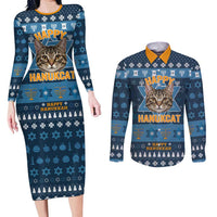 Happy Hanukcat Christmas Design Couples Matching Long Sleeve Bodycon Dress and Long Sleeve Button Shirt Xmas Holiday Patterns - Wonder Print Shop