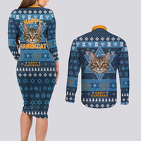 Happy Hanukcat Christmas Design Couples Matching Long Sleeve Bodycon Dress and Long Sleeve Button Shirt Xmas Holiday Patterns - Wonder Print Shop
