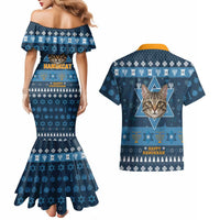 Happy Hanukcat Christmas Design Couples Matching Mermaid Dress and Hawaiian Shirt Xmas Holiday Patterns - Wonder Print Shop