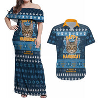 Happy Hanukcat Christmas Design Couples Matching Off Shoulder Maxi Dress and Hawaiian Shirt Xmas Holiday Patterns - Wonder Print Shop