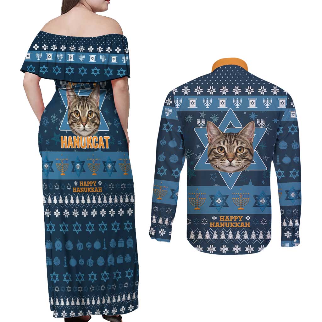 Happy Hanukcat Christmas Design Couples Matching Off Shoulder Maxi Dress and Long Sleeve Button Shirt Xmas Holiday Patterns - Wonder Print Shop