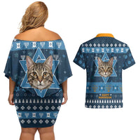 Happy Hanukcat Christmas Design Couples Matching Off Shoulder Short Dress and Hawaiian Shirt Xmas Holiday Patterns - Wonder Print Shop