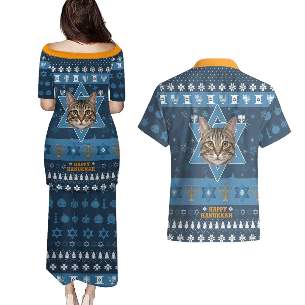 Happy Hanukcat Christmas Design Couples Matching Puletasi and Hawaiian Shirt Xmas Holiday Patterns - Wonder Print Shop
