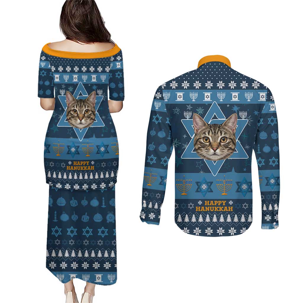 Happy Hanukcat Christmas Design Couples Matching Puletasi and Long Sleeve Button Shirt Xmas Holiday Patterns - Wonder Print Shop