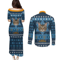 Happy Hanukcat Christmas Design Couples Matching Puletasi and Long Sleeve Button Shirt Xmas Holiday Patterns - Wonder Print Shop
