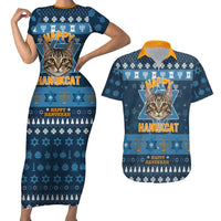Happy Hanukcat Christmas Design Couples Matching Short Sleeve Bodycon Dress and Hawaiian Shirt Xmas Holiday Patterns - Wonder Print Shop