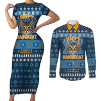 Happy Hanukcat Christmas Design Couples Matching Short Sleeve Bodycon Dress and Long Sleeve Button Shirt Xmas Holiday Patterns - Wonder Print Shop