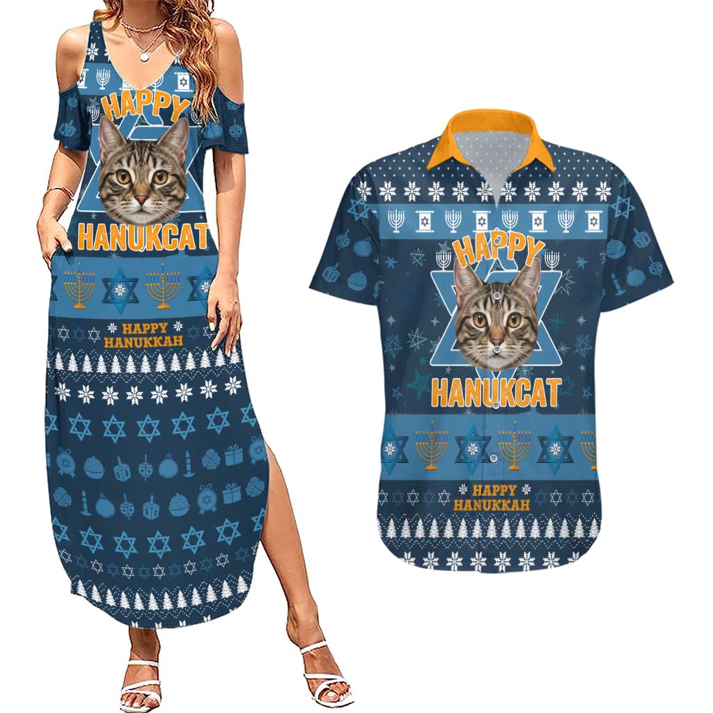 Happy Hanukcat Christmas Design Couples Matching Summer Maxi Dress and Hawaiian Shirt Xmas Holiday Patterns - Wonder Print Shop