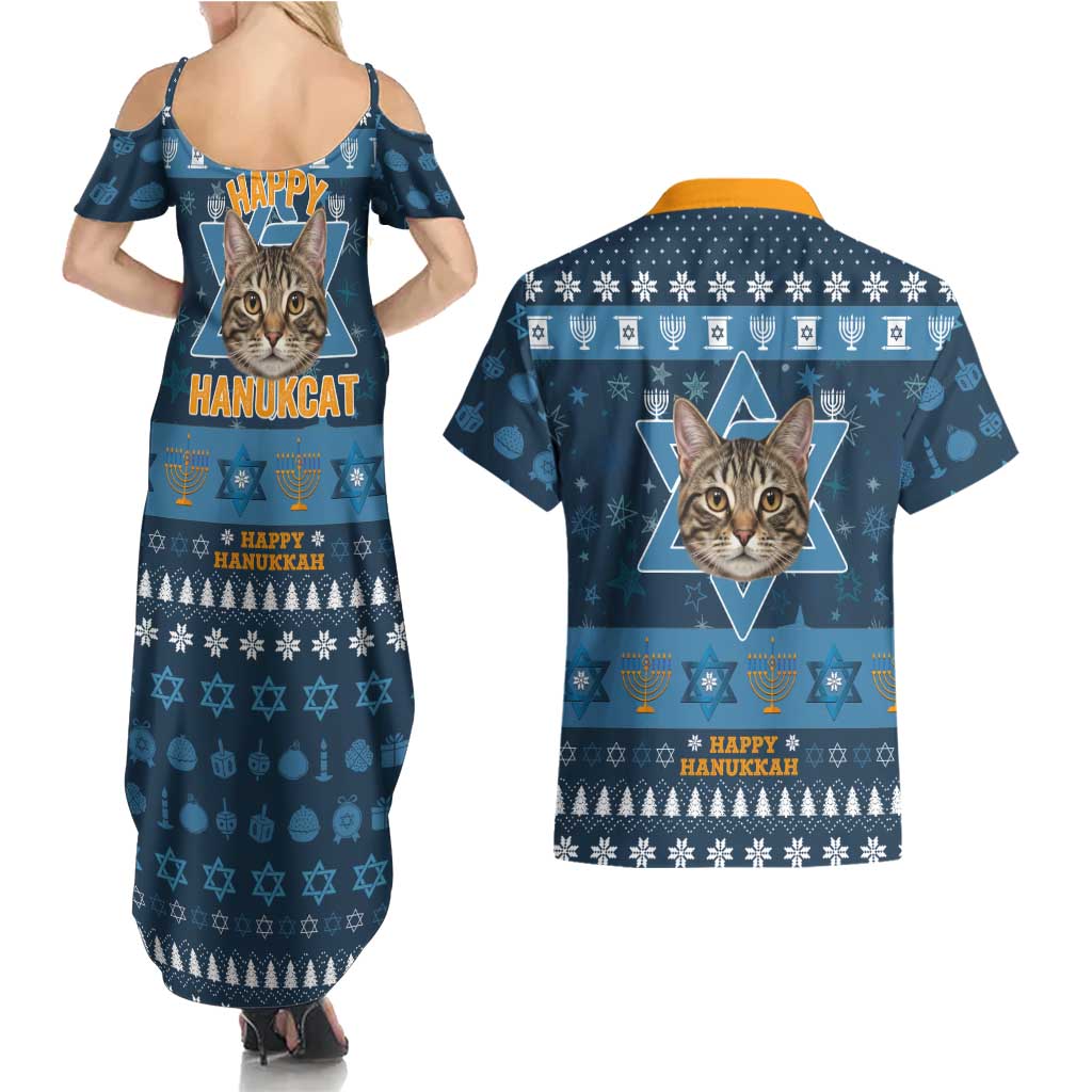Happy Hanukcat Christmas Design Couples Matching Summer Maxi Dress and Hawaiian Shirt Xmas Holiday Patterns - Wonder Print Shop