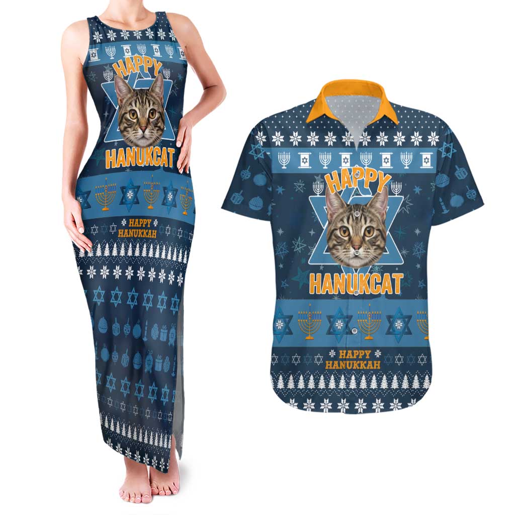 Happy Hanukcat Christmas Design Couples Matching Tank Maxi Dress and Hawaiian Shirt Xmas Holiday Patterns - Wonder Print Shop