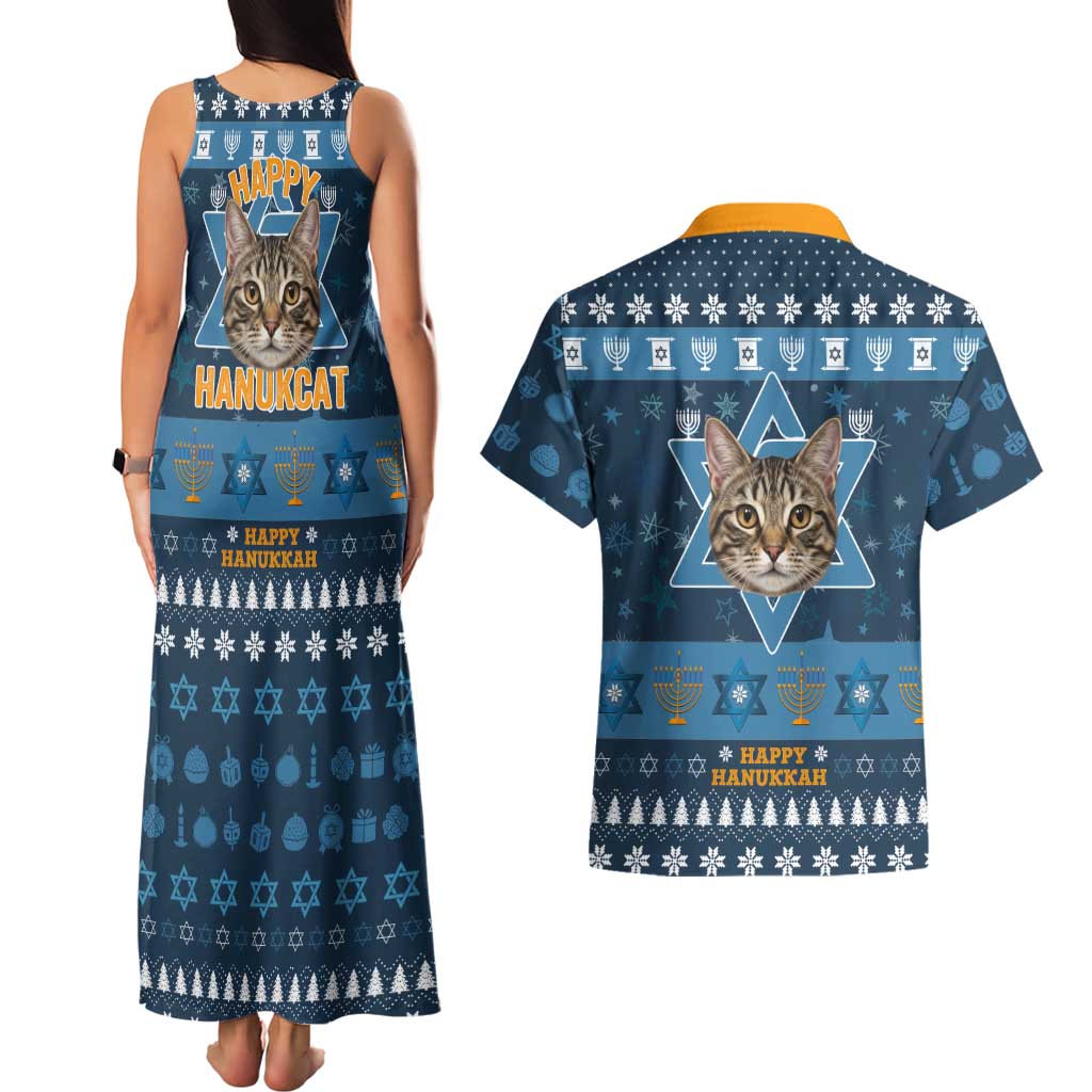 Happy Hanukcat Christmas Design Couples Matching Tank Maxi Dress and Hawaiian Shirt Xmas Holiday Patterns - Wonder Print Shop