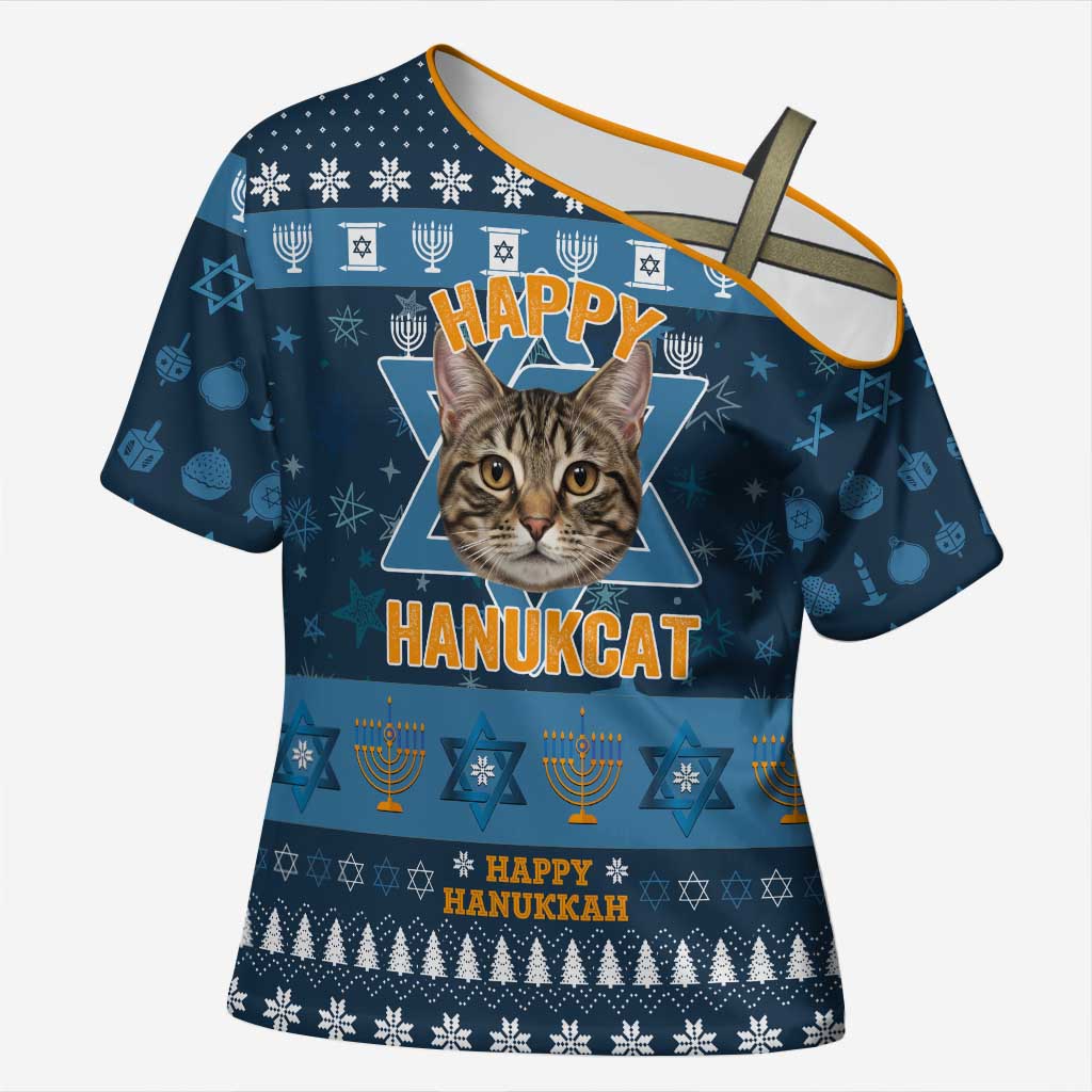 Happy Hanukcat Christmas Design Cross Shoulder Shirt Xmas Holiday Patterns - Wonder Print Shop