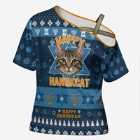 Happy Hanukcat Christmas Design Cross Shoulder Shirt Xmas Holiday Patterns - Wonder Print Shop