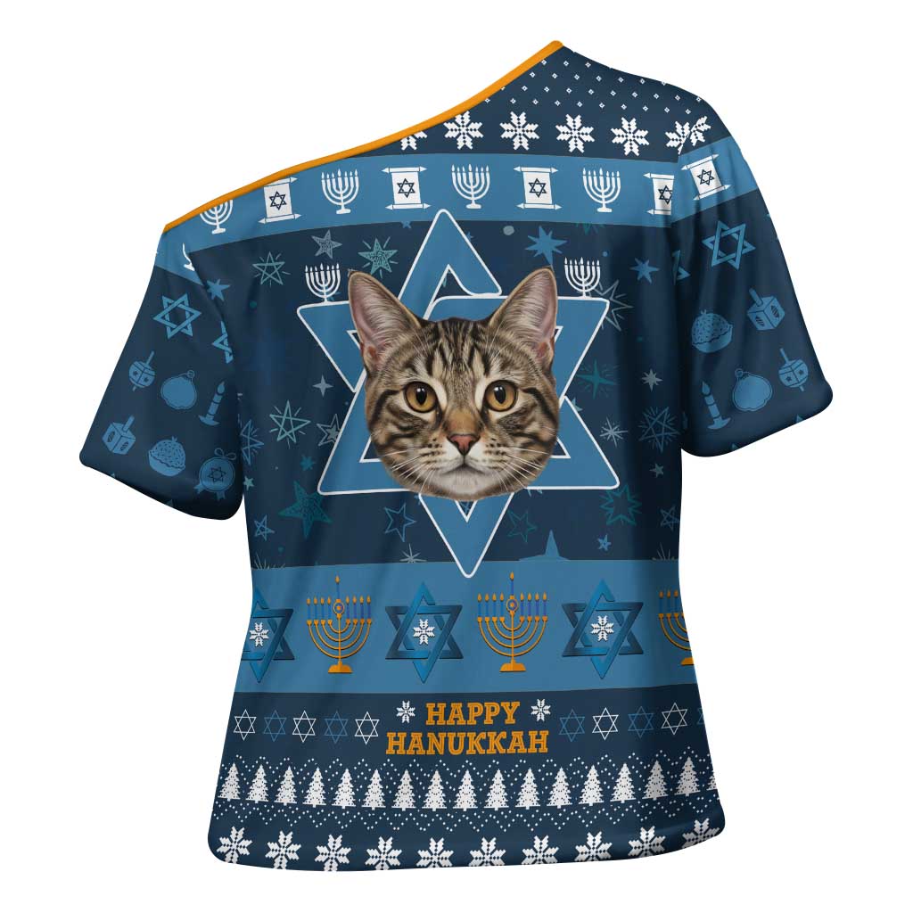 Happy Hanukcat Christmas Design Cross Shoulder Shirt Xmas Holiday Patterns - Wonder Print Shop