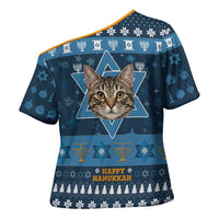 Happy Hanukcat Christmas Design Cross Shoulder Shirt Xmas Holiday Patterns - Wonder Print Shop