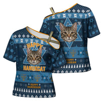 Happy Hanukcat Christmas Design Cross Shoulder Shirt Xmas Holiday Patterns - Wonder Print Shop