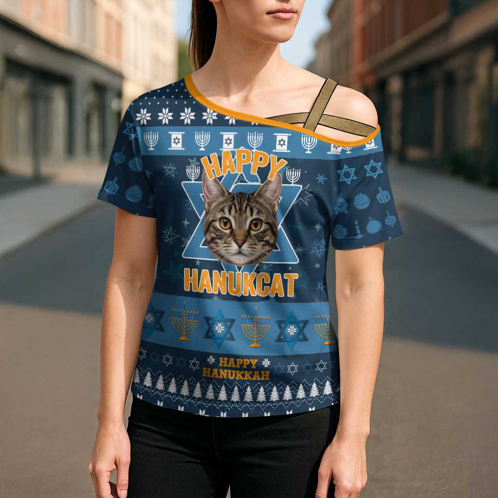 Happy Hanukcat Christmas Design Cross Shoulder Shirt Xmas Holiday Patterns - Wonder Print Shop