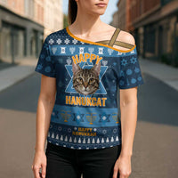 Happy Hanukcat Christmas Design Cross Shoulder Shirt Xmas Holiday Patterns - Wonder Print Shop
