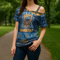 Happy Hanukcat Christmas Design Cross Shoulder Shirt Xmas Holiday Patterns - Wonder Print Shop