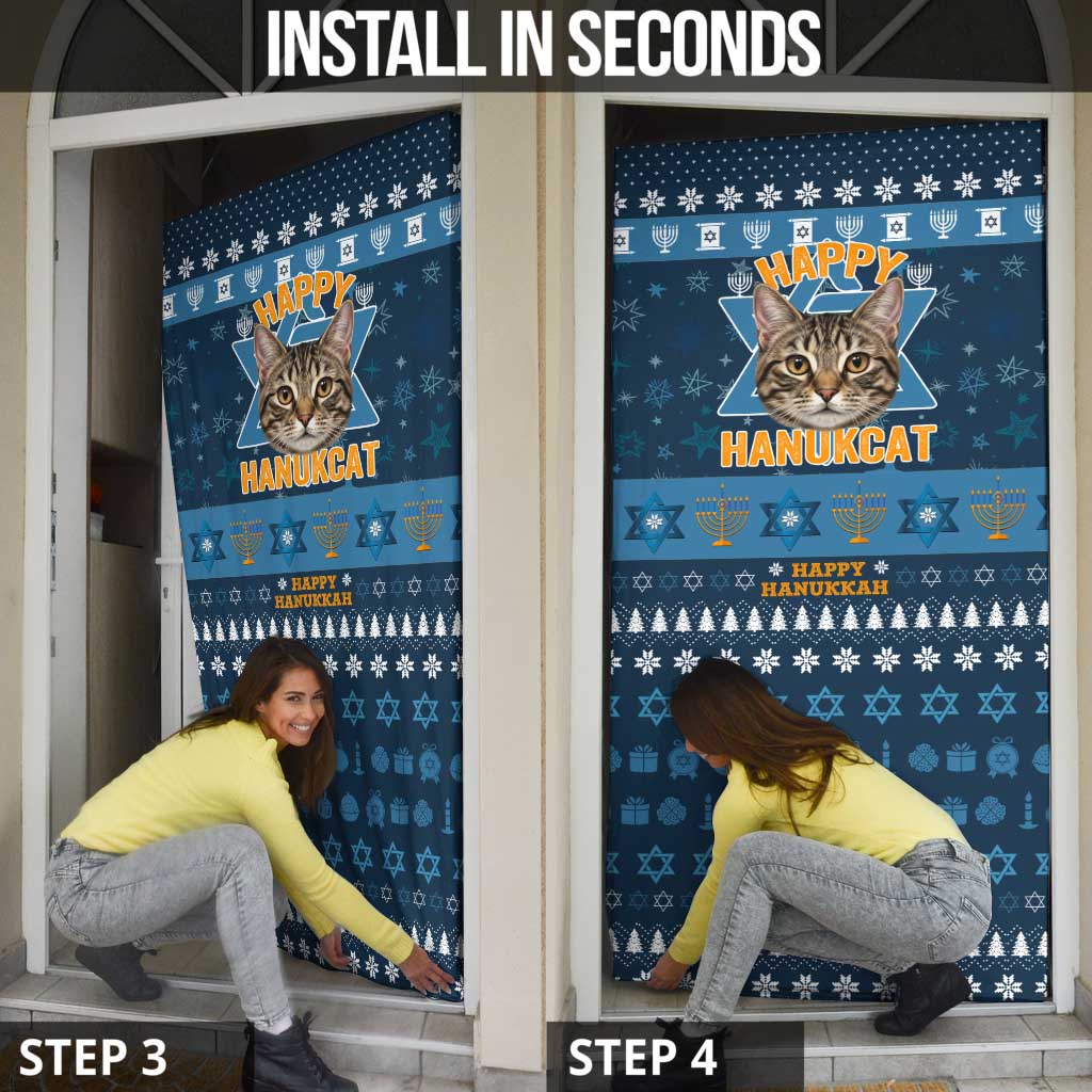 Happy Hanukcat Christmas Design Door Cover Xmas Holiday Patterns - Wonder Print Shop