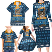 Happy Hanukcat Christmas Design Family Matching Long Sleeve Bodycon Dress and Hawaiian Shirt Xmas Holiday Patterns - Wonder Print Shop