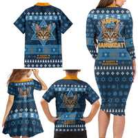 Happy Hanukcat Christmas Design Family Matching Long Sleeve Bodycon Dress and Hawaiian Shirt Xmas Holiday Patterns - Wonder Print Shop