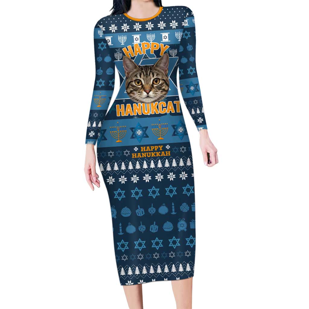 Happy Hanukcat Christmas Design Family Matching Long Sleeve Bodycon Dress and Hawaiian Shirt Xmas Holiday Patterns - Wonder Print Shop