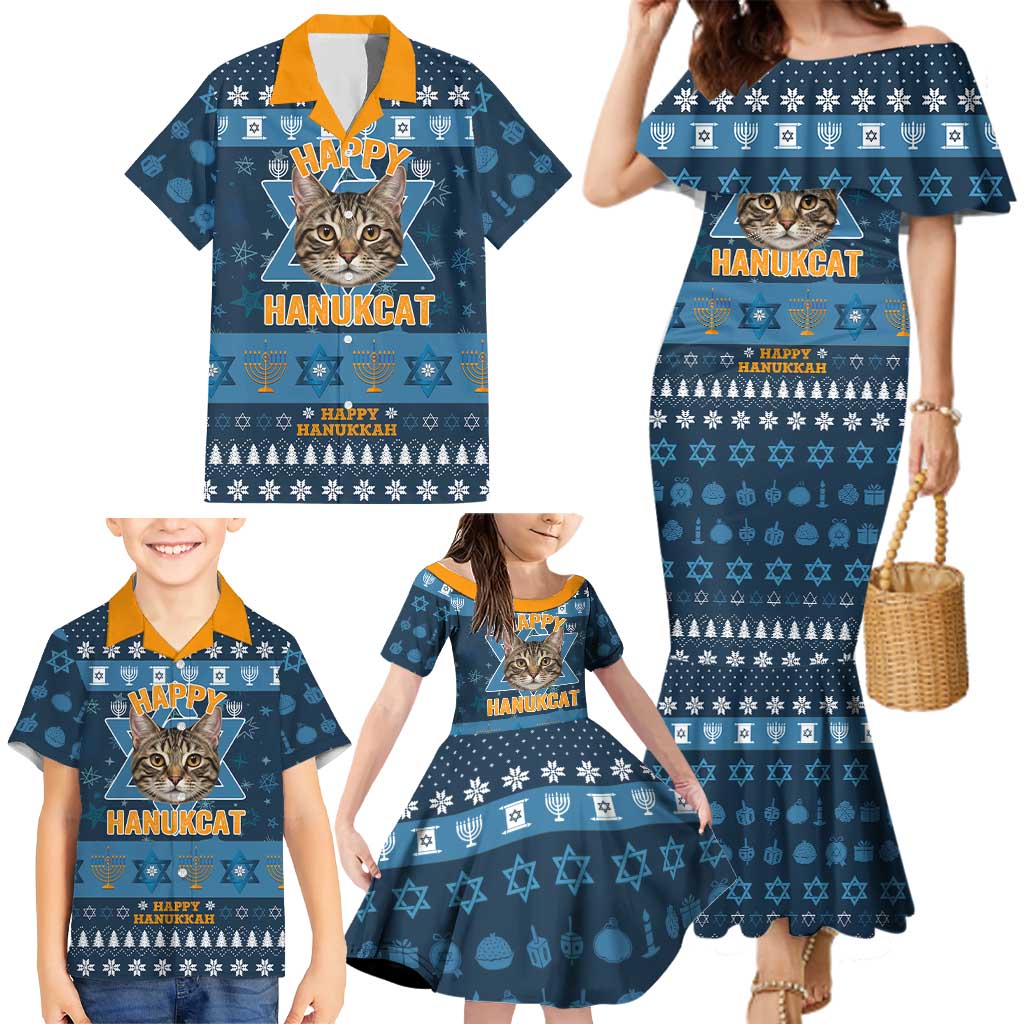 Happy Hanukcat Christmas Design Family Matching Mermaid Dress and Hawaiian Shirt Xmas Holiday Patterns - Wonder Print Shop