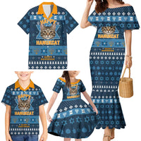 Happy Hanukcat Christmas Design Family Matching Mermaid Dress and Hawaiian Shirt Xmas Holiday Patterns - Wonder Print Shop