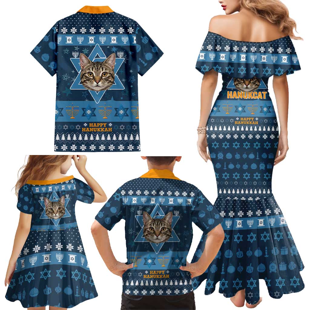 Happy Hanukcat Christmas Design Family Matching Mermaid Dress and Hawaiian Shirt Xmas Holiday Patterns - Wonder Print Shop