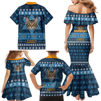 Happy Hanukcat Christmas Design Family Matching Mermaid Dress and Hawaiian Shirt Xmas Holiday Patterns - Wonder Print Shop