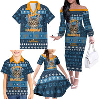 Happy Hanukcat Christmas Design Family Matching Off The Shoulder Long Sleeve Dress and Hawaiian Shirt Xmas Holiday Patterns - Wonder Print Shop