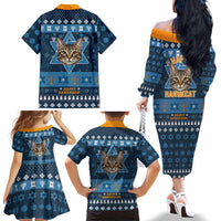 Happy Hanukcat Christmas Design Family Matching Off The Shoulder Long Sleeve Dress and Hawaiian Shirt Xmas Holiday Patterns - Wonder Print Shop