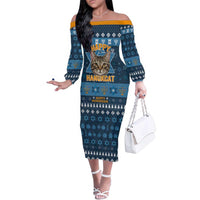 Happy Hanukcat Christmas Design Family Matching Off The Shoulder Long Sleeve Dress and Hawaiian Shirt Xmas Holiday Patterns - Wonder Print Shop