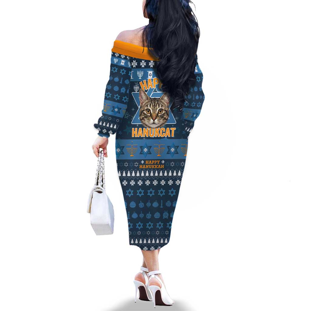 Happy Hanukcat Christmas Design Family Matching Off The Shoulder Long Sleeve Dress and Hawaiian Shirt Xmas Holiday Patterns - Wonder Print Shop