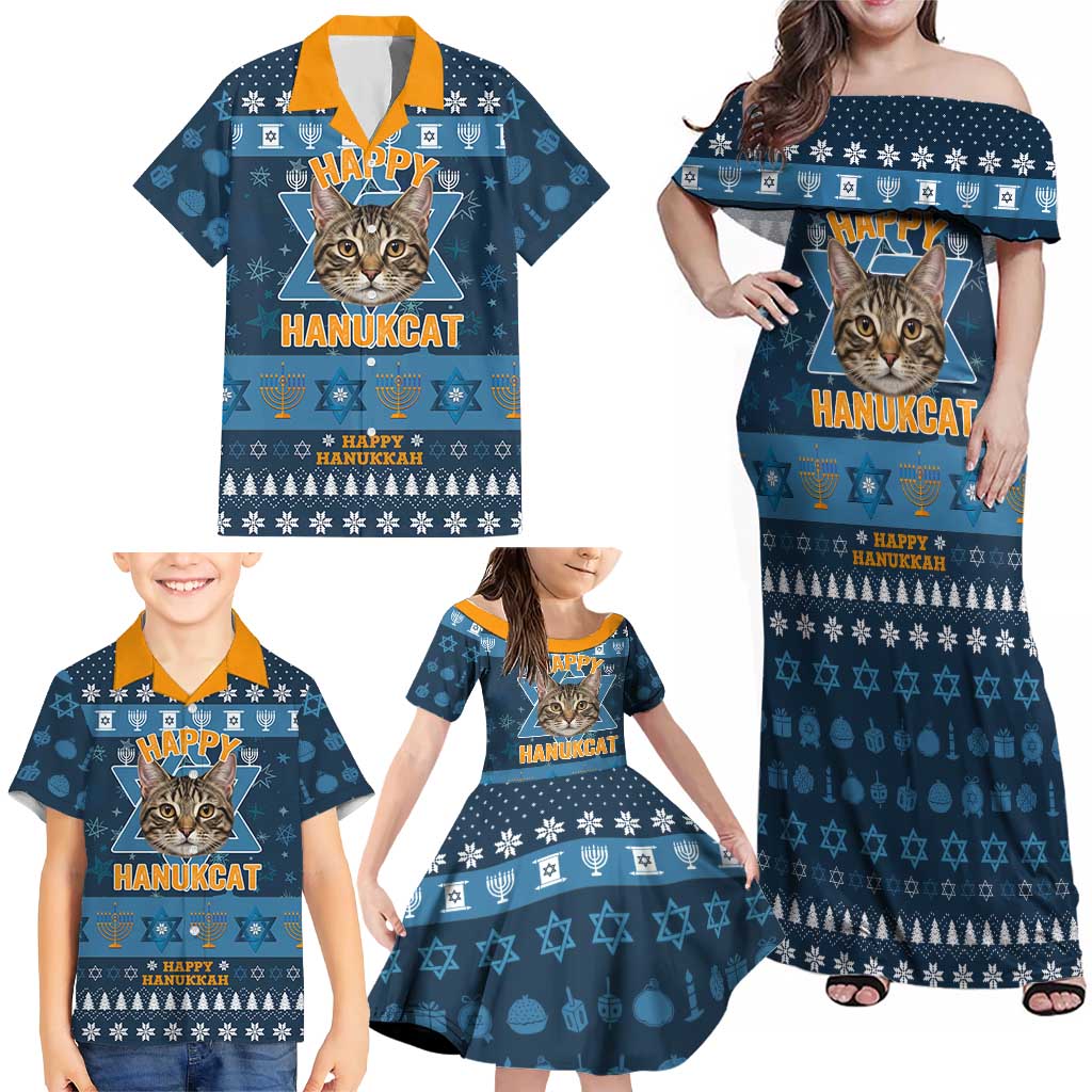 Happy Hanukcat Christmas Design Family Matching Off Shoulder Maxi Dress and Hawaiian Shirt Xmas Holiday Patterns - Wonder Print Shop