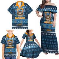 Happy Hanukcat Christmas Design Family Matching Off Shoulder Maxi Dress and Hawaiian Shirt Xmas Holiday Patterns - Wonder Print Shop