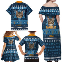 Happy Hanukcat Christmas Design Family Matching Off Shoulder Maxi Dress and Hawaiian Shirt Xmas Holiday Patterns - Wonder Print Shop