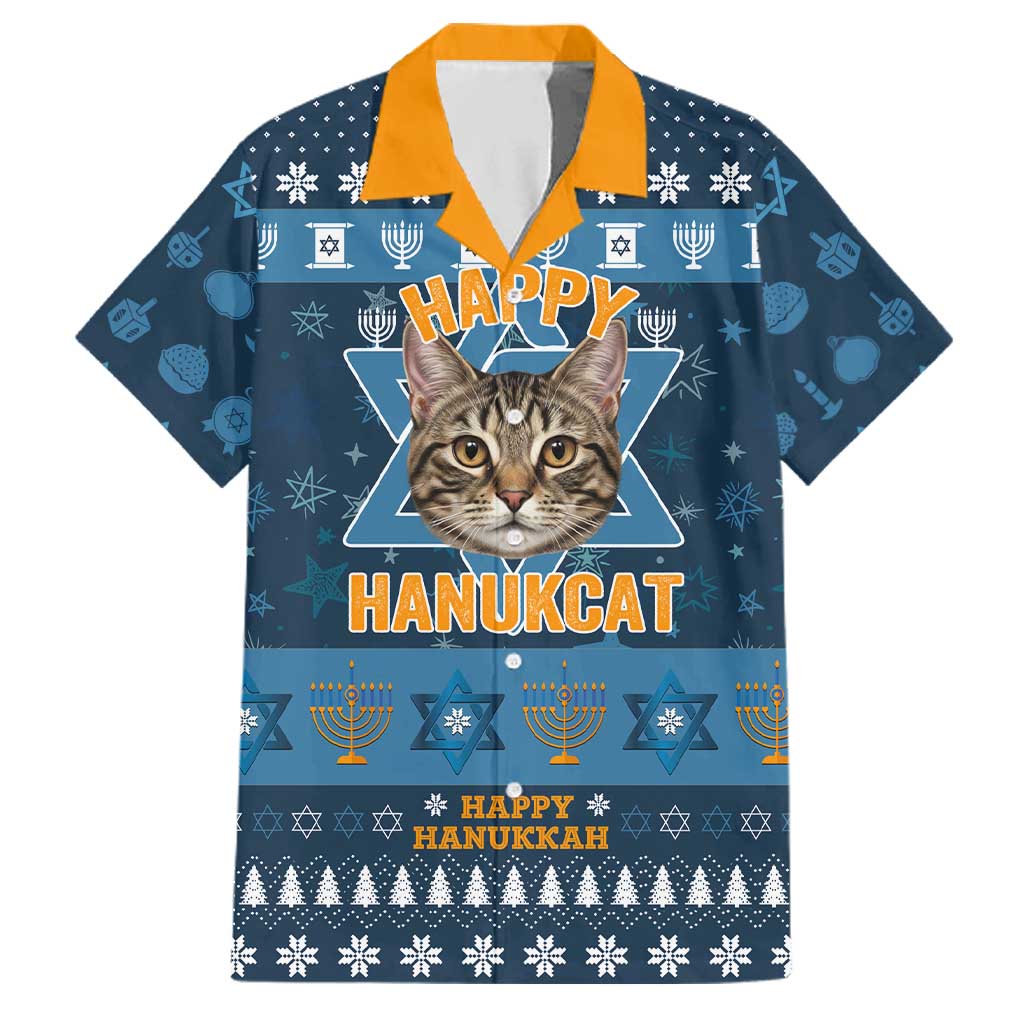 Happy Hanukcat Christmas Design Family Matching Off Shoulder Maxi Dress and Hawaiian Shirt Xmas Holiday Patterns - Wonder Print Shop